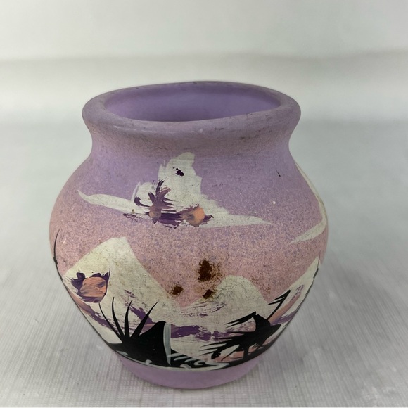 Cedar Mesa Navajo Pottery Card & Pen Holder Hand Painted Purple/ Pastel Signed - Picture 5 of 7